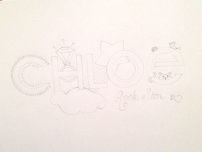 Second trace of sketch for Chloe - with details doodle hand drawn lettering sketch typography