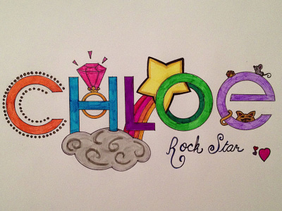 Final ink for Chloe - in color doodle hand drawn lettering sketch typography