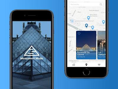 Monument Made app application blue card iphone map monument paris ui ux