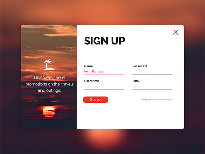 #001 : Sign up - #DailyUI challenge 001 challenge dailyui dailyux desktop orange signup travel ui ux