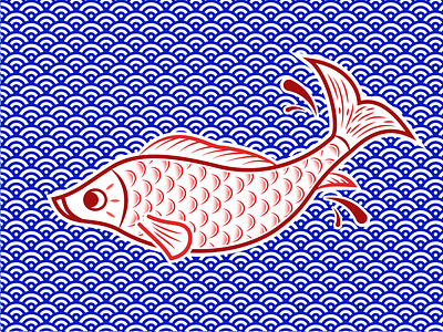 Japanese Carp blue carp design fish illustration illustrator japan red salva vector