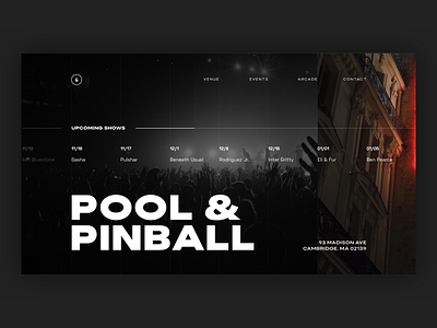 Pool & Pinball design landing page nightclub typography ui ux visual design website