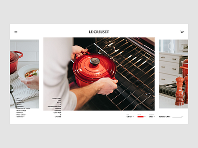 Le Creuset homepage le creuset pots and pans product details product page splash page typography visual design