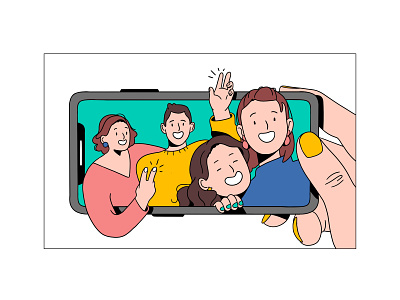 Time for a Selfie! branding camera character character design cheese cute family flat flat art flat illustration graphic illustration iphone lifestyle