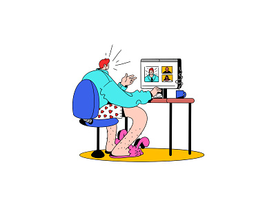 Work from Home branding character design computer corona covid design flat flat art flat illustration funny graphic illustration quarantine skype video call work work from home zoom