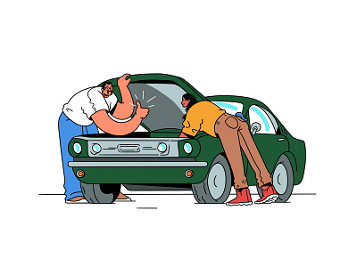 Garage Work branding car character design couple flat flat art flat illustration graphic green illustration mechanic