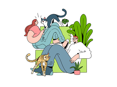 Cats and Plants 2d branding illustration cats character cute flat flat art flat illustration funny geometric graphic illustration plants