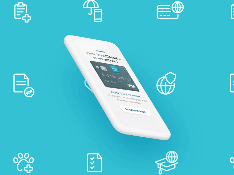 French online banking platform animation branding design guideline icon set product tech design ui
