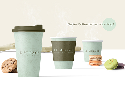 Le Mirage Café Brand Identity branding coffee cup design flowers logo logotype mirage nature packaging restaurant