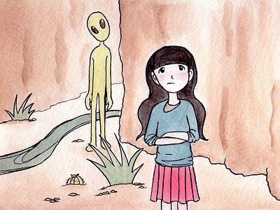 Watercolor Alien alien canicas desert ink story watercolor