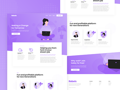 Rebels landing page design app clean design illustration landing landing page minimal purple rebels ui ux young