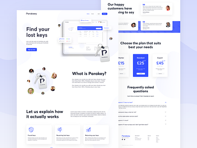 Parakey landing page design app blue clean design keychain keys landing page landing page design landing page ui minimal modern ui ux web web app website website design