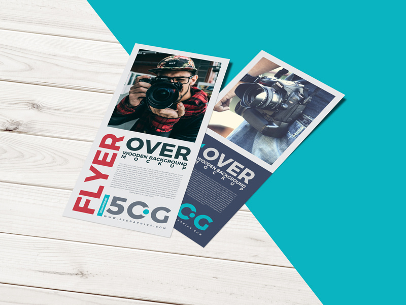 Free Flyer Over Wooden Background PSD Mockup mockup template free psd mockup freebie free mockup mockup free psd mockup mockup flyer mockup
