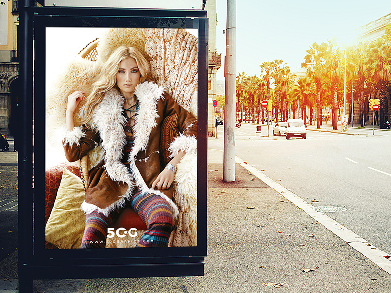Free outdoor bus stop billboard mockup for branding advertisement