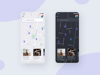 10 Days Design Challenge - Day 7 - Fitness App Map Screen 10ddc adobe xd app black card design fitness iphone map pin theme ui ui design ux uxdesign white