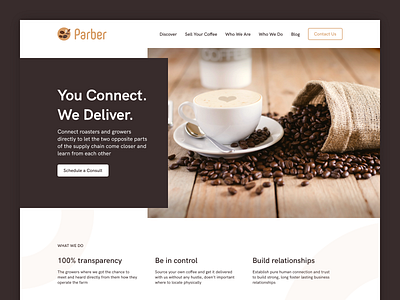 Parber Coffee Landing Page Design coffee design figma figmadesign homepage landing page landingpage marketing ui ux web webdesign webpage website