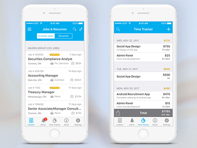CareerHub App - Job and Time Tracker app career design iphone job mobile photoshop resume time tracker ui ux