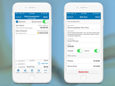 Street Invoice iPhone - Invoice Details + Edit Item android app customer dashboard design invoice iphone mobile payment ui ux web