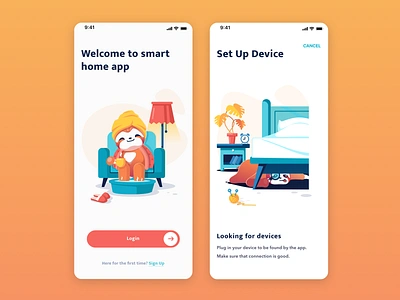 Smart Home App app app design application control cozy home illustration sloth smart smart home