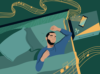 drifting off bed digital illustration editorial illustration falling asleep illustration music music notes procreate sleep sleep sounds