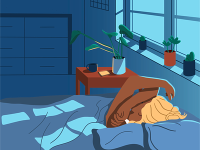 Morning light bed bedroom digital illustration editorial illustration illustration room sleeping wakeup