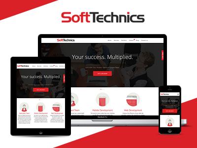 Softtechnics corporate website corporate index it landing red responsive service ui web