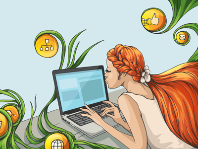 Inweb computer girl icons illustration mac red social