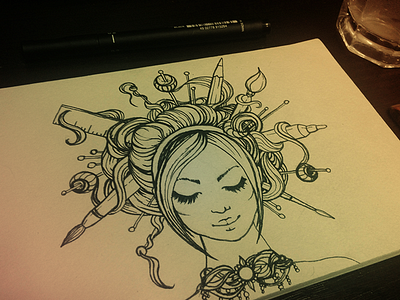 Ms Art art artist brush face girl hair illustration outline pen pencil sketch tatoo