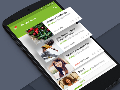 Cards android card challenge event list material material design mobile ux