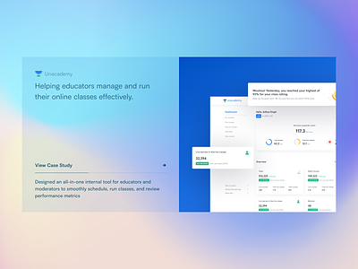 Portfolio Project Cards - Light and Dark Mode blue cards dark dark mode dark theme dashboard gradient internal tool material night night mode overlay portfolio projects redesign ui unacademy website work