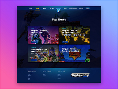 News Section - Vanguard eSports Website Redesign clash royale esports fortnite game gaming landing page news redesign section ui ux video video game web web design website