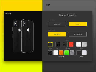 Daily UI Challenge 007 - Settings 007 app covers customize daily 100 daily 100 challenge dailyui dailyui007 dbrand iphone iphone x phone phone case screen skins ui uiux user web website