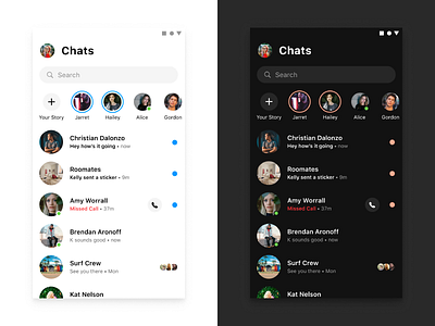 Facebook Messenger - The Ultimate Guide to Designing Dark Theme android android app chat chat app chatting dark mode dark theme facebook gestures ios ios 13 ios app light theme lists material design messages messaging social media swipe video