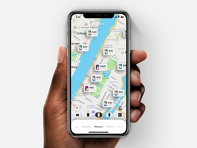 Bytes - Choose Device app apple clean design iphone location map minimal mobile rent ui ux