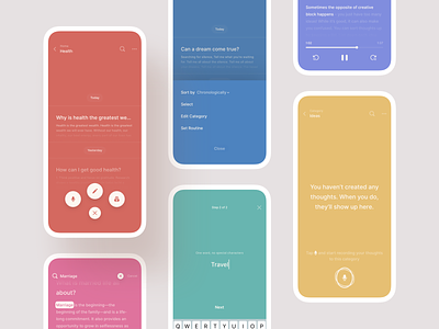 CocoonWeaver: Where Ideas Grow — Appearances app appearances clean colorful colors empty state fab interface ios iphone x minimal mobile mobile ui product design record swatches themes ui ux visual