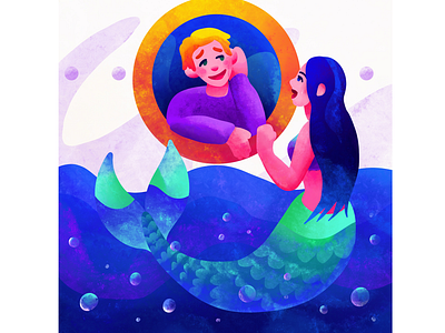 Meeting mermaid! Children illustration