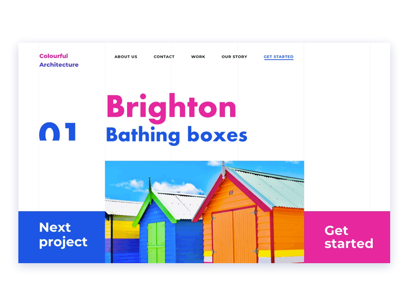 Colourful houses, Conception animation architecture blue buttons cards concept conception design getstarted house houses page pink ui web web deisgn