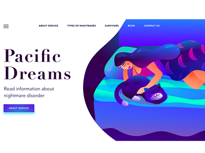 Pacific dreams affinitydesigner blue cat concept conception design dream girl gradient graphic design illustration page pink purple sleep ui web web deisgn