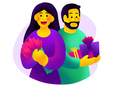 Happy customers concept customer design emotions flowers gift graphic design happy illustration man people present procreate procreate art purple ui web web deisgn web illustration woman