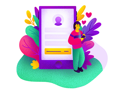 Log in to your account account bright color design form field graphic design hearts illustration iphone login login screen mobile ui person phone plants procreate procreate art ui web web deisgn web illustration