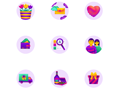 Icons for mobile application of gifts delivery design flowers food gift graphic design icon design icon set icons illustration message mobile icons mobile ui procreate procreate art search ui web web deisgn web illustration