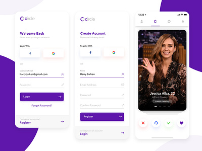 Login and Signup Concept for App Like TINDER login register signin signup swipe tinder