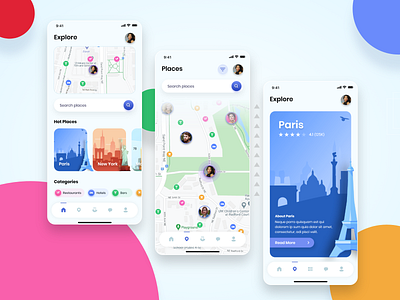 Travel App bottom menu explore map places