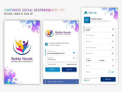 Corporate Social Activity App (Noble Hands) login regiser sign up splash splash page