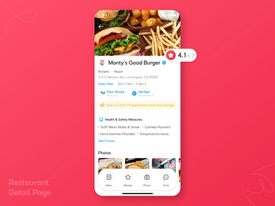 Restaurant Detail Page food product design restaurant verified