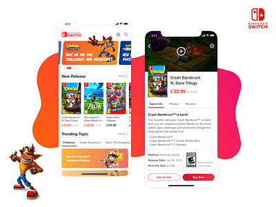 Nintendo Switch Store cart crash bandicoot game homepage ios nintendo product design product detail page product page ui ux