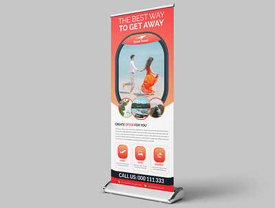 Travel and tourism Agency Roll-Up Banner Template abstract advertisement background banner board brochure business corporate design display exhibition illustration layout marketing poster presentation roll template travel vector