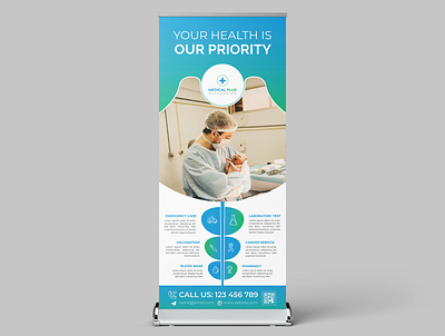 Medical and Health Care Roll-Up Banner Template abstracts advertisements backgrounds banners businesses cares concepts corporates designs exhibitions hospitals layouts medicals posters prints roll ups rolls templates vectors verticals