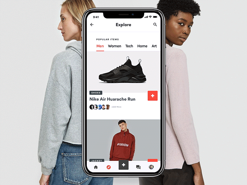 Kollectr Flow aggregate app clothing collections community ecommerce fashion ios iphonex mobile app shoes slider