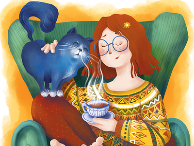 A girl with her cat